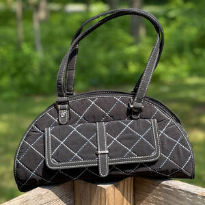 Vera Bradley Black Sausalito Microfiber Handbag with Blue Stitch Detail